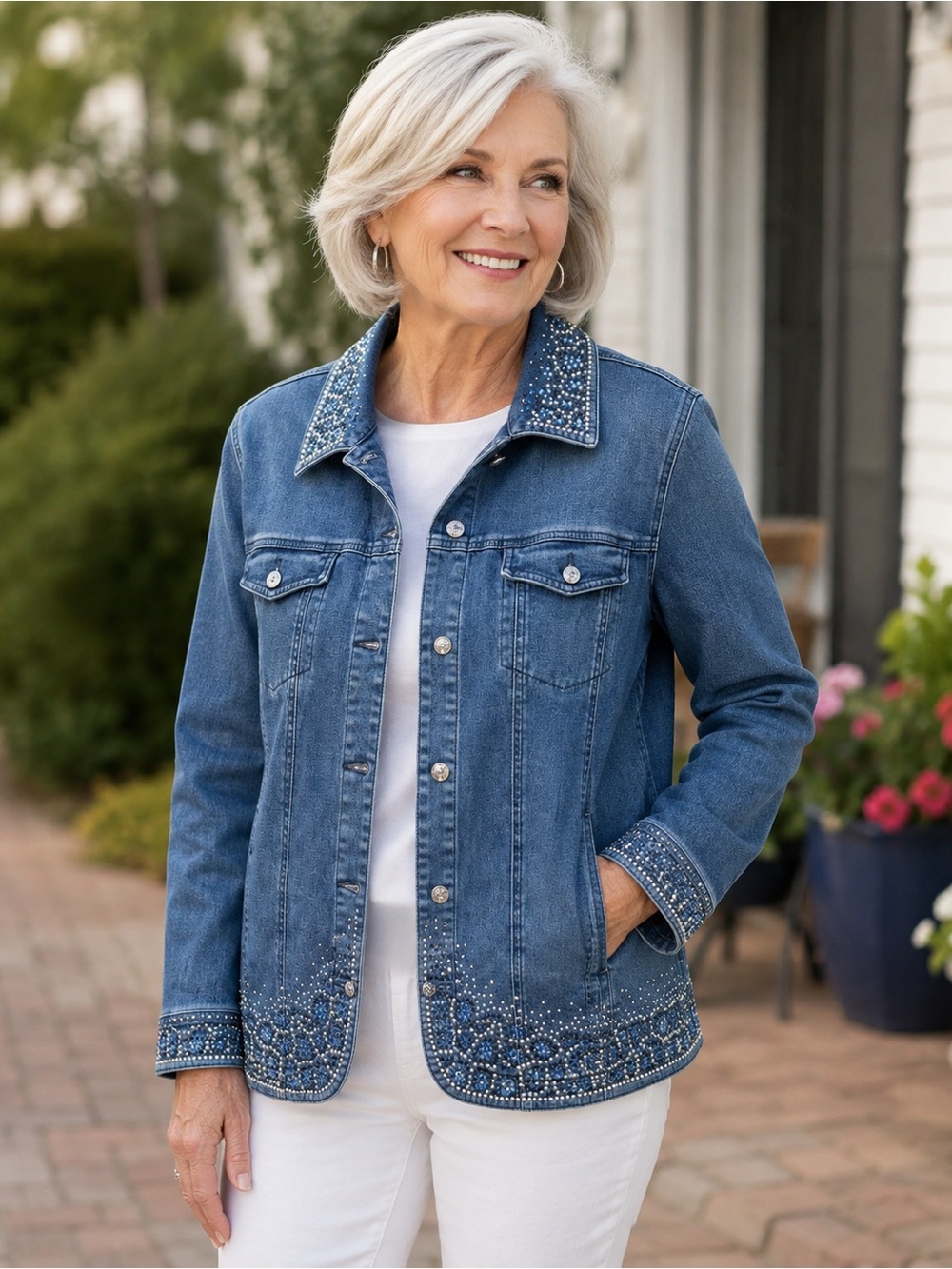 Quacker Factory QVC Jean Jacket Size small Blue Jean Rhinestone